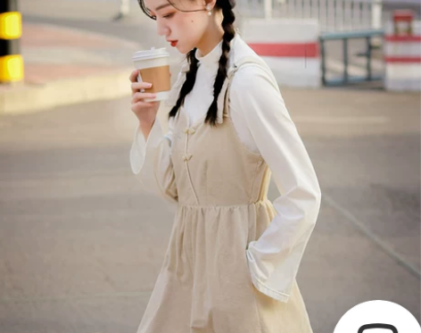 微笑向暖背带裙灯芯绒刺绣文艺复古红色过膝2...