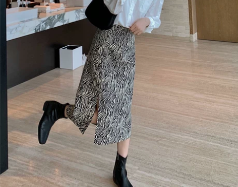 复古斑马纹半身裙中长款女秋冬2020新款高...