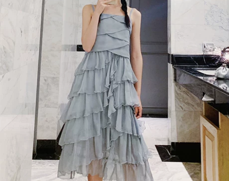 法国复古裙子仙女超仙森系不规则过膝甜美蛋糕...