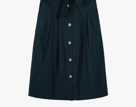 森马半身裙女复古文艺风棉麻裙单排扣A字裙浪...