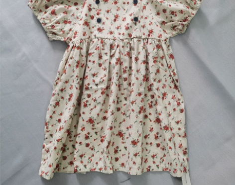 全新正品古田女儿童连衣裙韩版方领纽扣田园风...