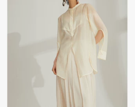 LINGYILI 21SS 米色小立领铜氨...