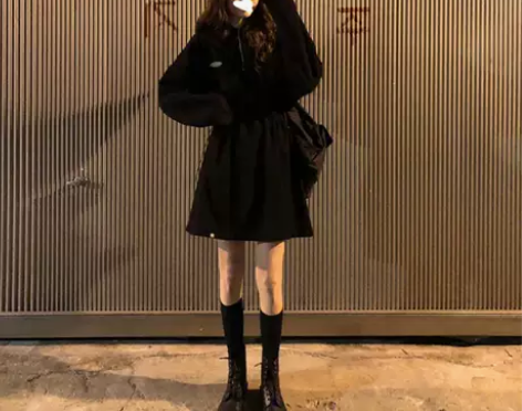 别致港风超仙的加厚卫衣连帽裙子韩版显瘦气质...