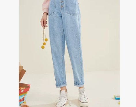 拉夏贝尔牛仔裤女直筒宽松2019新秋冬季高...