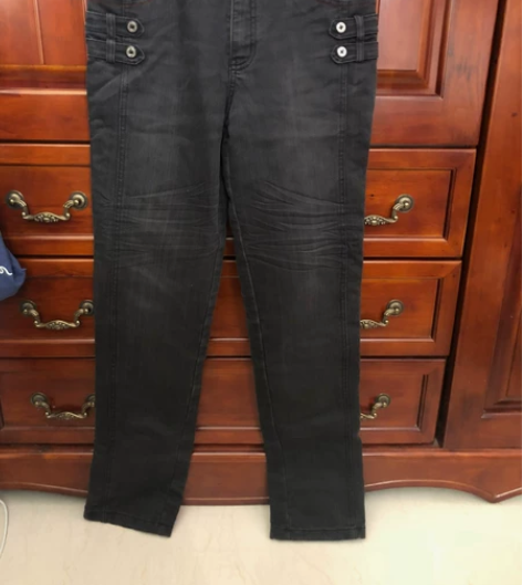 曼洒特MANSATE 牛仔薄棉裤显瘦黑色百...