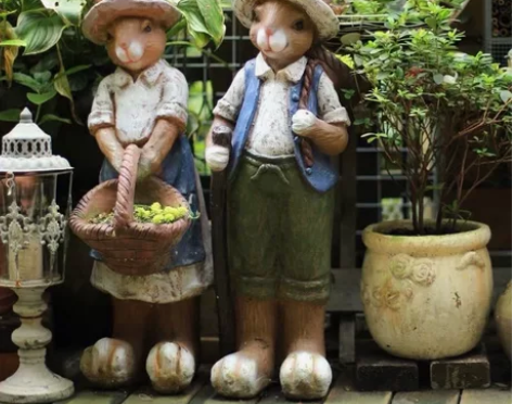 户外花园超级大号兔子装饰摆件美式乡村做旧复...