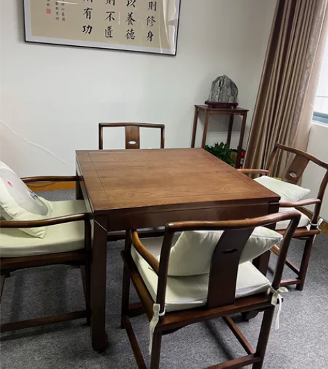 新中式实木方桌餐桌椅组合老榆木八仙桌棋牌四...