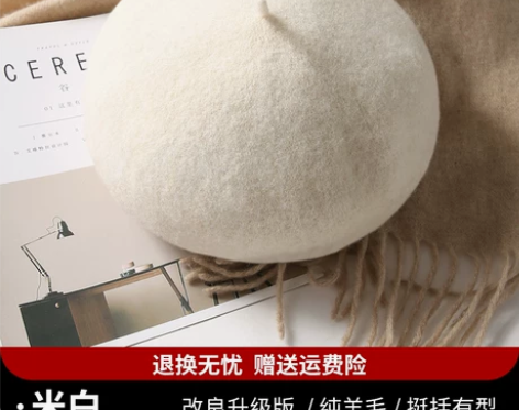 贝雷帽女秋冬季韩版日系百搭羊毛蓓蕾帽画家帽...