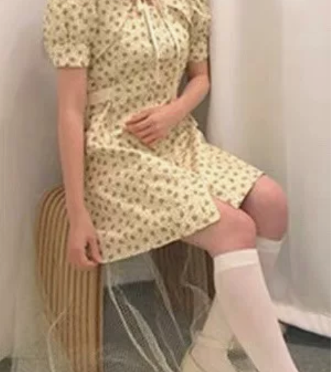 韩版碎花连衣裙小个子女夏新款泡泡袖桔梗法式...