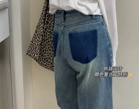 RAINY自制 秋季直筒休闲老爹裤子高腰宽...