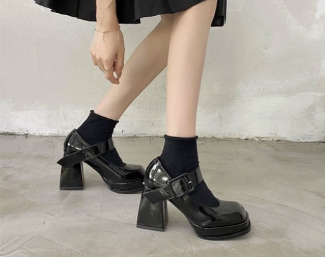 玛丽珍高跟鞋女2022春秋新款方扣浅口粗跟...