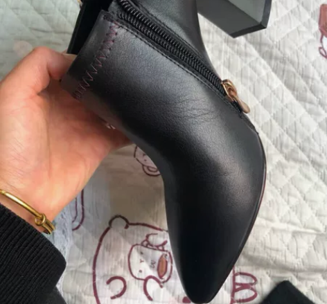 落莉安娜秋冬小码35码粗跟高跟真皮深口单鞋...