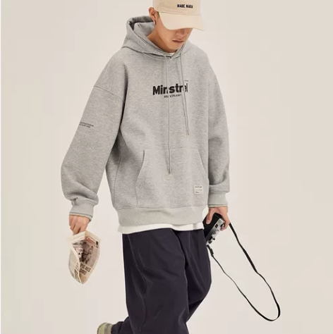 男道日系加绒加厚小字母连帽卫衣男美式复古i...