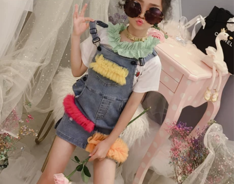 奇米迪 女童洋气弹力牛仔背带裙中裙 130...