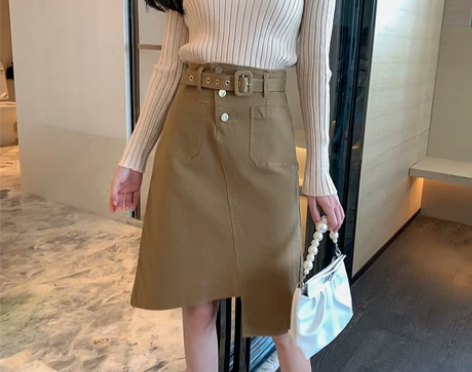 欧洲站中长款牛仔半身裙女春秋新款高腰大码胖...