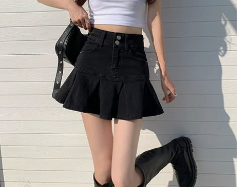 黑色高腰牛仔短裙女夏新款设计感小众辣妹显瘦...
