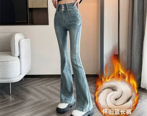 【年货价】微喇加绒牛仔裤女秋冬2022年新...
