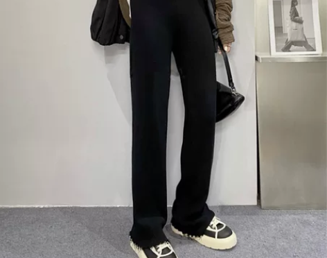 针织直筒螺纹高腰休闲裤女2022秋冬韩版宽...