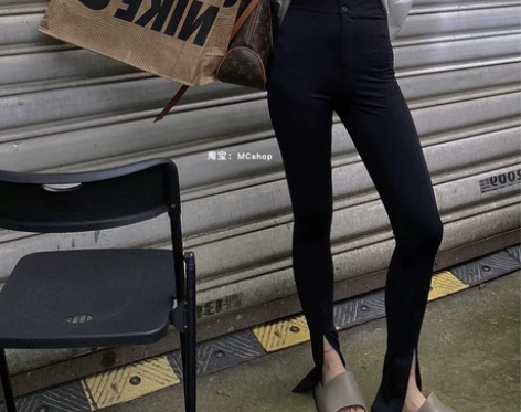高腰弹力棉料休闲小脚裤女网红韩版超长拖地裤...