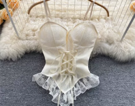 纯欲风辣妹外穿蕾丝花边吊带背心女内搭绑带设...