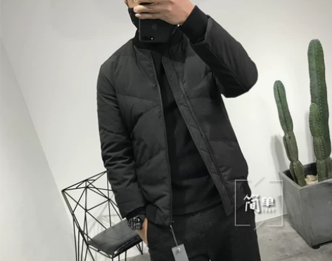 2017冬季新款棒球领男士羽绒服黑色面包服...