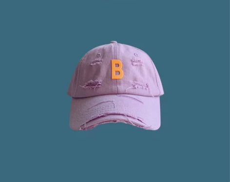 潮牌棒球帽女春夏潮流ins字母B标破洞做旧...