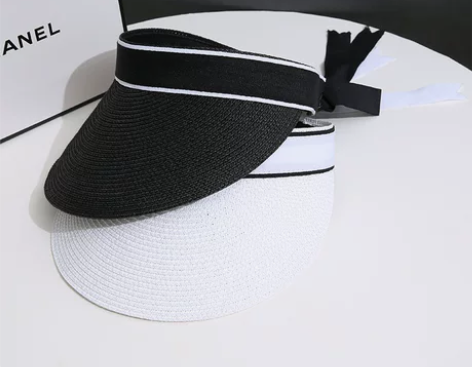 白色帽子女夏飘带蝴蝶结空顶草帽时髦百搭出游...