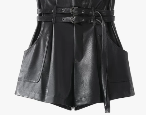 双腰带PU皮短裤女20秋冬季新款韩版高腰修...