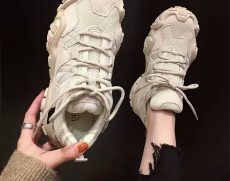 老爹鞋女ins潮2019秋季百搭系带真皮厚...