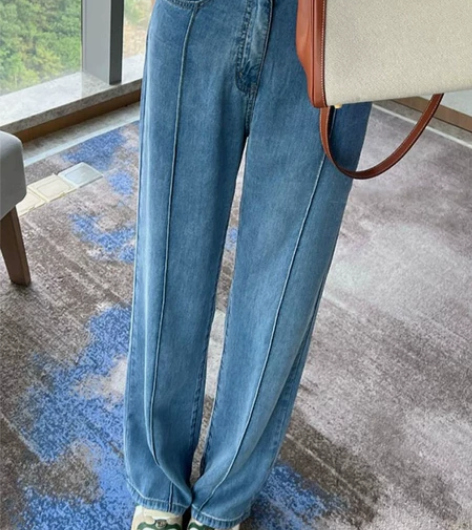 垂感天丝牛仔裤女夏季薄款胖妹妹mm大码显瘦...
