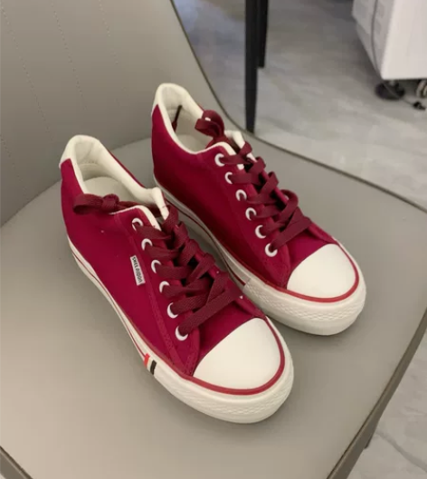 帆布鞋女2022新款韩版百搭学生系带厚底内...