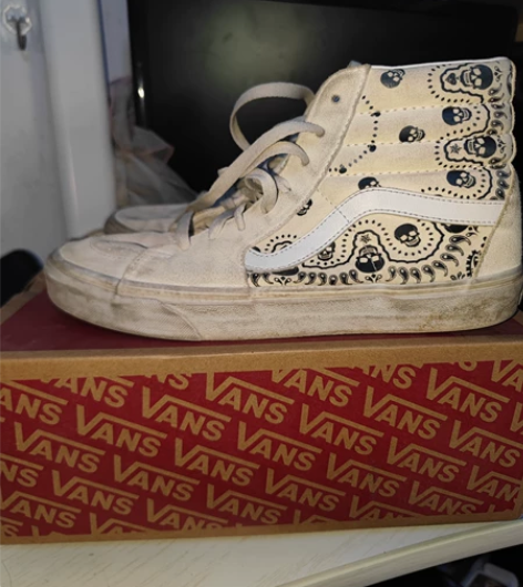 鞋vanssk8-hi米白/腰果花/骷髅头...