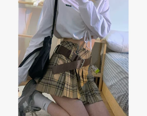 DREAM SEVEN77高腰格纹短裙女2...