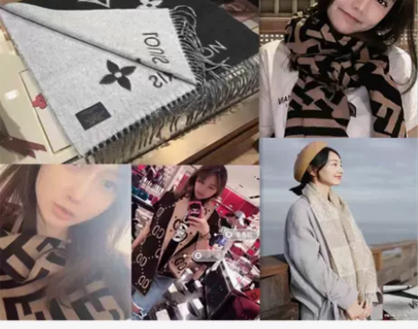 网红同款双面拼色羊绒围巾女冬季高级感加厚羊...