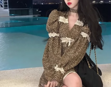 法式宫廷风泡泡袖花边连衣裙子超级好看 （全...