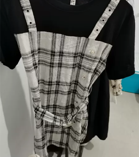 假两件格子背带裙夏季韩版连衣裙女高腰气质显...