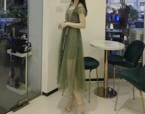 现货商场2020夏新款法式复古荷叶裙桔梗裙...