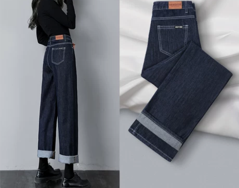 直筒牛仔裤女宽松秋冬2020年新款高腰显瘦...