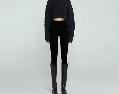 黑色紧身牛仔裤女秋冬高腰小脚裤显瘦打底加绒...