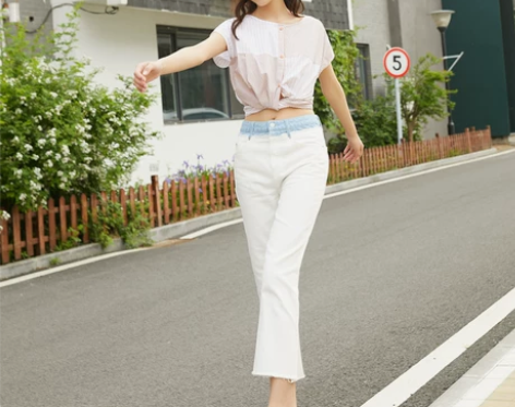 绫致Vero Moda新款毛边裤脚高腰修身...