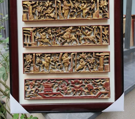清代鎏金镂空雕板一套,工艺很好,已装框可直...