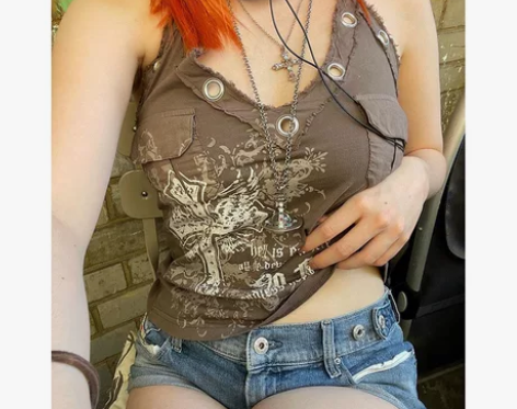 y2k新款美式设计稿复古小众潮人辣妹印花背...