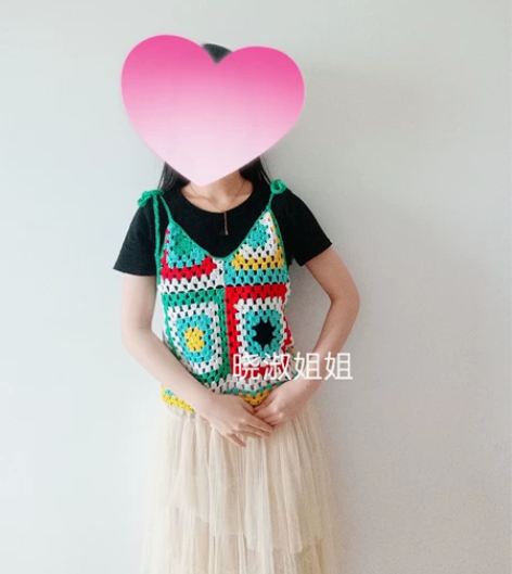 手作波西米亚民族风纯手工钩织拼色镂空吊带背...