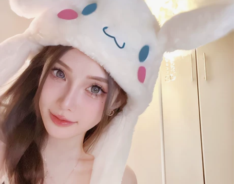 可爱毛绒帽会动耳朵的帽子女秋冬季保一捏美卡...