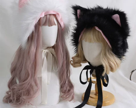 日系可爱蕾丝雷锋帽洛丽塔毛绒软妹护耳包头帽...