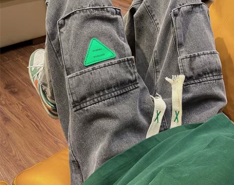 显瘦烟管裤阔腿抽绳牛仔裤is潮流百搭情侣休...