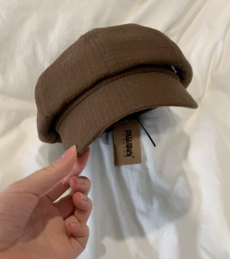 全新棕色学院港风磨毛八角帽贝雷帽带吊牌  ...