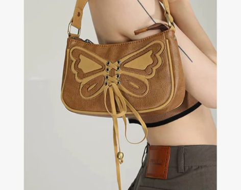 赛小懒复古蝴蝶单肩小方包女夏季时尚美式包包...