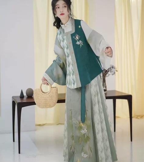 柒邑原创汉服女明制马面裙【竹菊兔兔茶】中国...