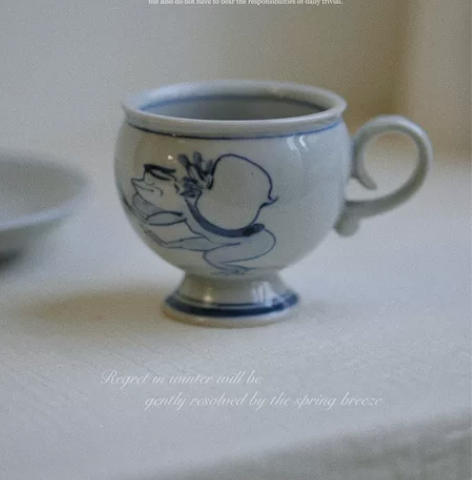 日本中古作家器 vintage手绘青花河童...